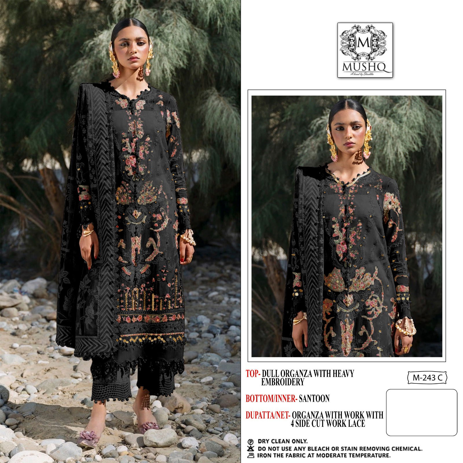 M 243 Mushq By Shraddha Organza Embroidery Pakistani Suits Orders In India